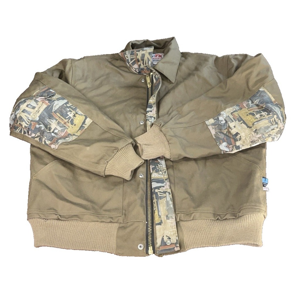 Walls FRโ Men's L Olive/Brown Oilfield Camo Canvas Jacket Flame Resistant